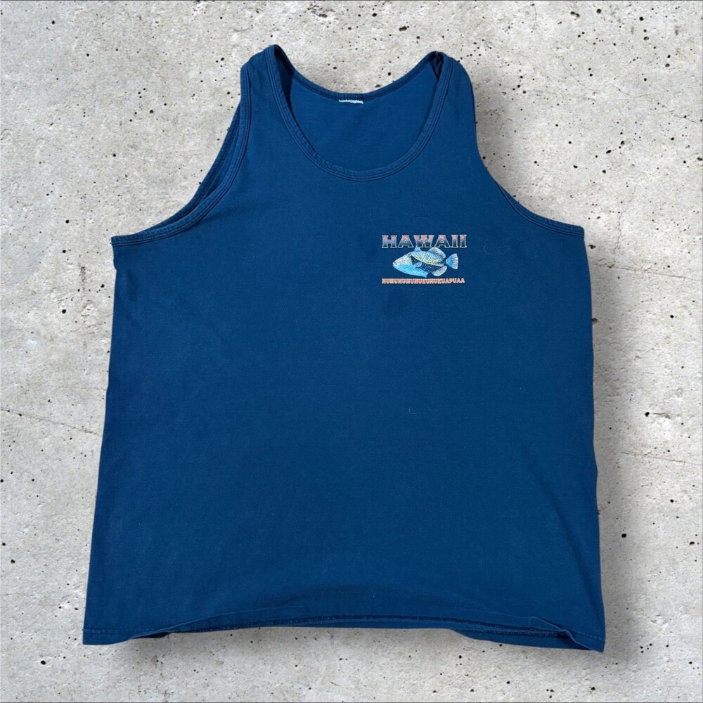Vintage Hawaii Humuhumunukunukuapuaa Fish Tank Top Shirt Mens Large Black